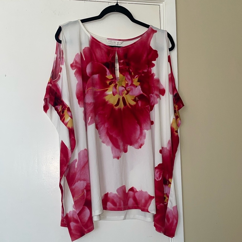 Boston Proper Peony Bloom Poncho Blouse in Pink Multi Size Medium